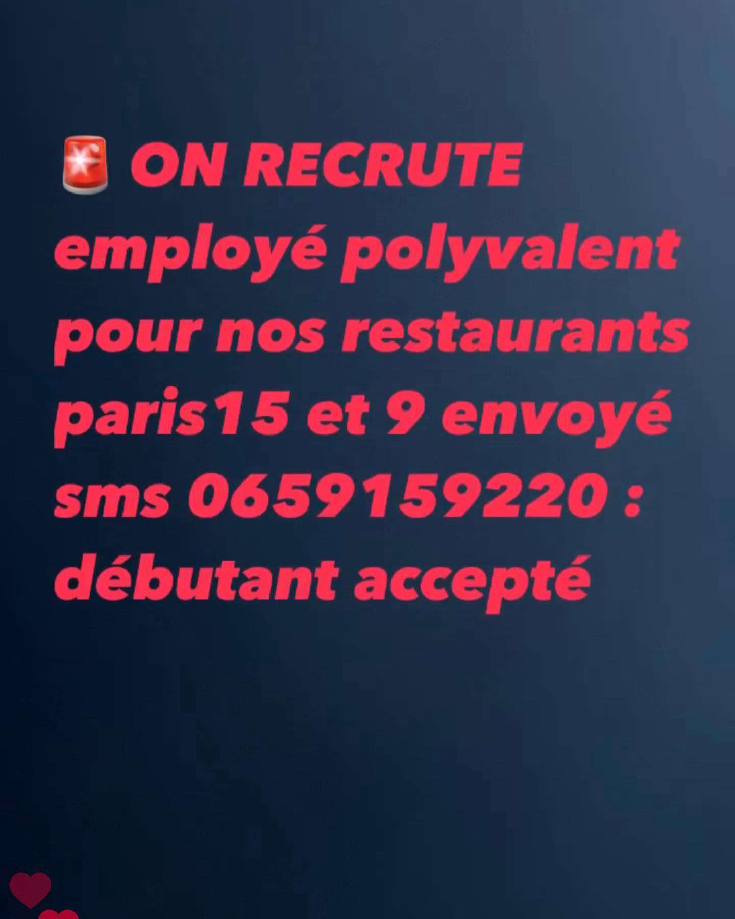 On recrute des employés polyvalents pour nos 2 restaurants paris 15 et paris 9